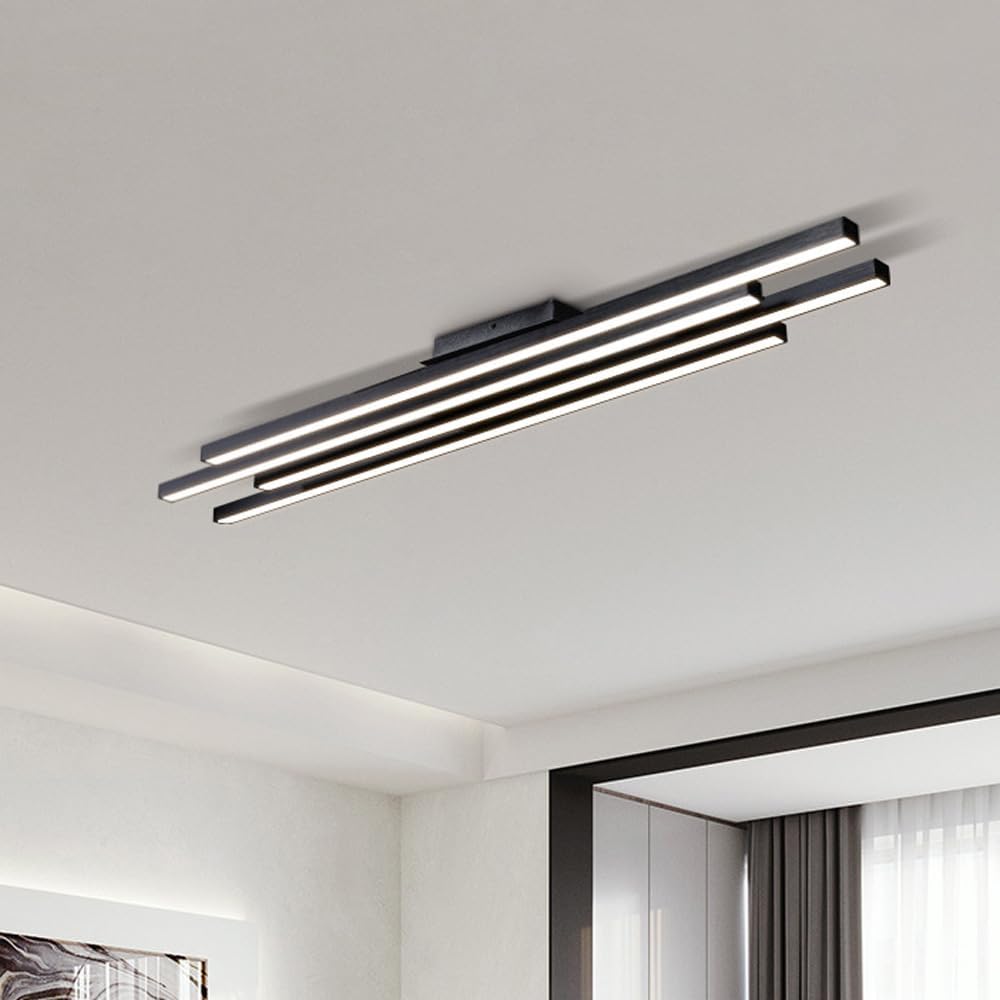 Black Chandelier Led Strip Bedroom Lamps Living Room Lamp Led Ceiling Lamp Nordic Minimalist Linear Led Ceiling Lamp 4-Lihgt Aluminum Strip Lights 110cm/135cm