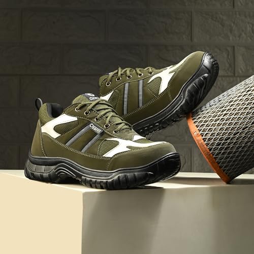 Image of Ozarro Olive Genuine Leather Steel Toe Safety Shoe for Mens (S4452)