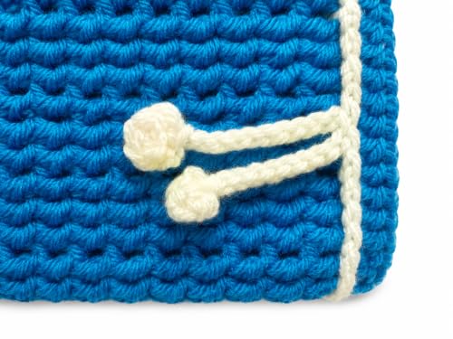 Image of Handmade Crochet Mobile Pouch for Women & Girls | Knitted Phone Holder with Wrist Strap | Cute Floral Aesthetic Mobile Cover Case | Soft Yarn Handmade Gift (Bluewhite)