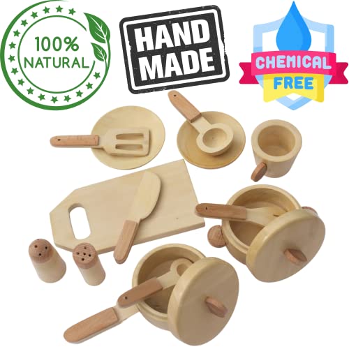 Image of Gift Equals Love Wooden Kitchen Set Toy Natural Cooking Sets Pretend Play Toys for Little Boys and Girls and Kids Age 3+ (Premium)