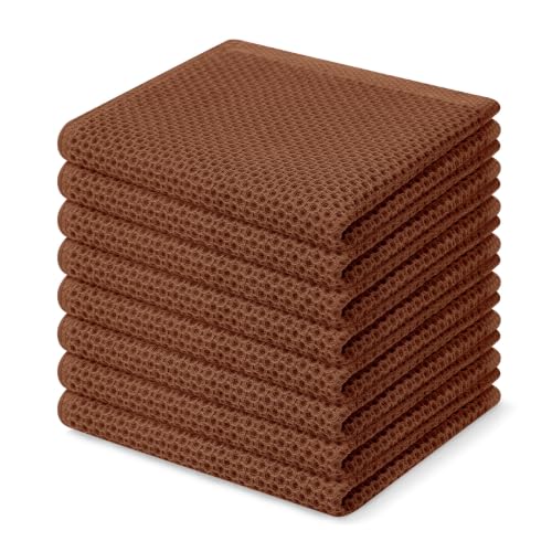 Image of Homaxy 100% Cotton Waffle Weave Kitchen Dish Cloths 8-Pack, Caramel | 12 x 12 Inches, Ultra Soft Absorbent Dish Towels, Quick Drying Dish Rags with Hanging Loop
