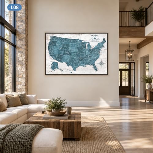 Image of IPIC Personalized Vintage Teal Framed USA Map Pin Board, Size 42x28 in