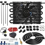 American Volt 8 Row Auto Trans-Mission Oil Cooler 9 Inch Electric Fan Rocker Switch Wiring Kit