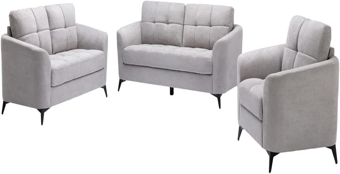 Chelles 3-Piece Modern Sofa Set Covers in Woven Fabric (Light Gray)