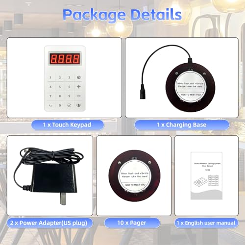 Image of Restaurant Buzzer System, 10 Coaster Beeper Pager System with Buzzer, Customer Queue Pagers Set with Vibration, Flashing and Buzzer, for Food Truck, Church, Nursery