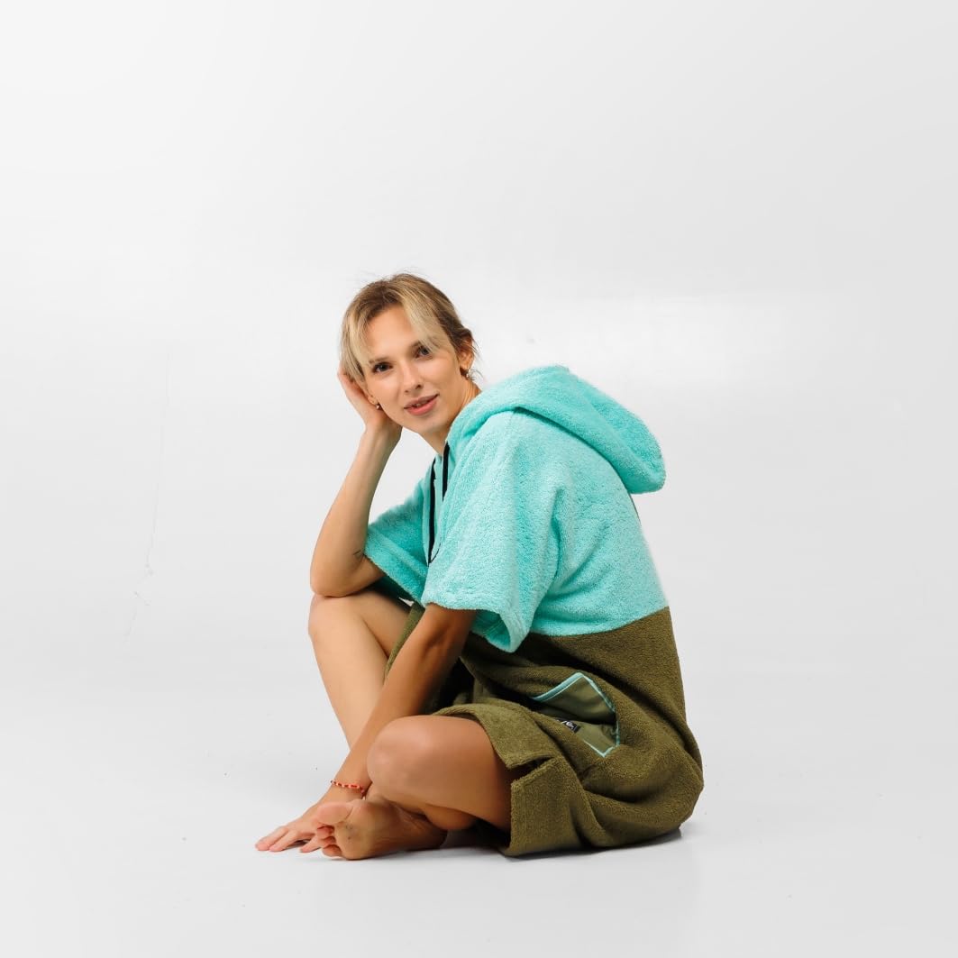 Poncho Unisexe Homme Femme WAVE HAWAII - Poncho Petrol De Bain Adulte Unisexe Pour Tailles De 155 à 185 Cm - Surf Et Plage - 100% Coton - Taille M Cape De Bain