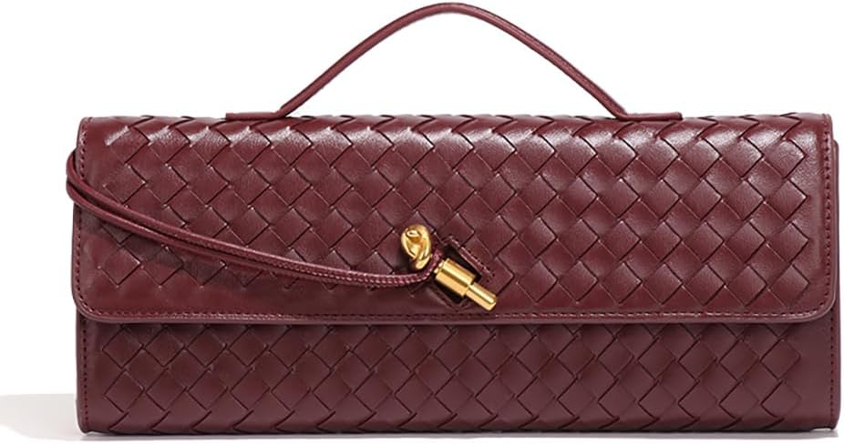 Women's Handmade Woven Evening Bag Leather Shoulder Clutch Handbag Fashion Crossbody Purse