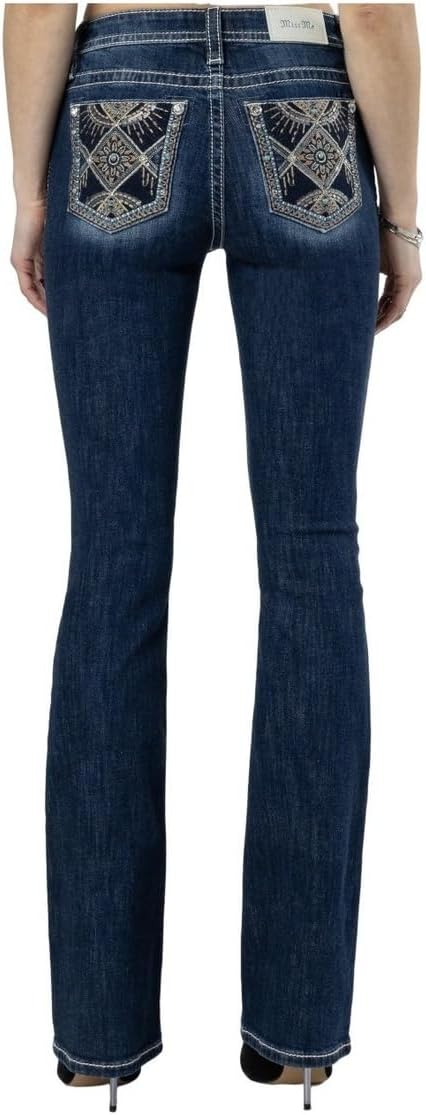 Miss Me Women's Mid Rise Floral Scene Bootcut Jeans