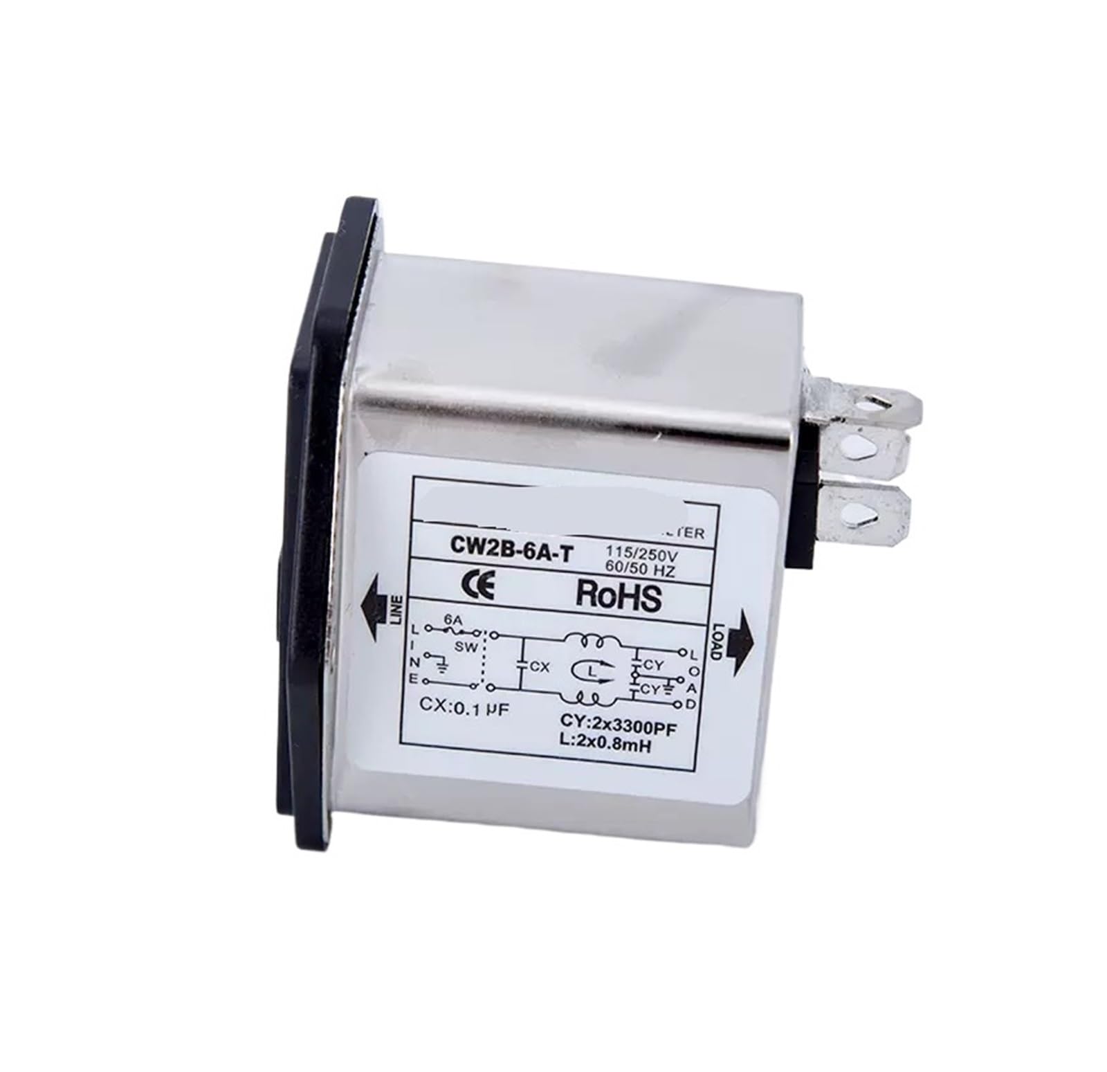 JJHQOKYNA Single-phase AC socket power filter 220v fuse switch CW2B-6A/10A-T(CW2B-6A-T No lamp)
