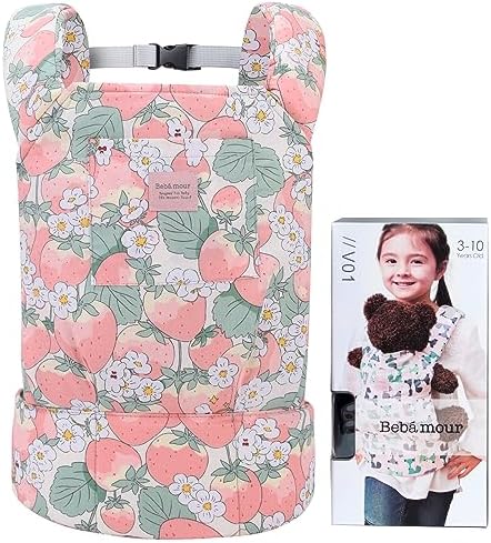 Bebamour Baby Dolls Carriers for Kids Cotton Front and Back Carrier for Carrying Stuffed Toys Presents for Boys and Girls (Strawberry Pink)