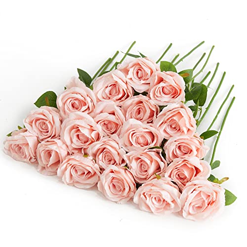 Image of PARTY JOY 20PCS Artificial Flowers, Silk Flower Realistic Roses Bouquet Long Stem for Home Decor Wedding Decoration