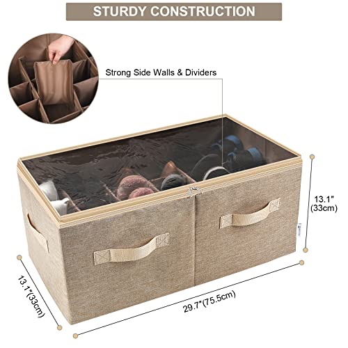 Moteph Shoe Organizer Closet Storage Solution With Clear Cover & Adjustable Dividers For Shoes, Handbags, Blankets, Linen, Clothing (Light Brown, Large - 24 Pairs) #TOP1