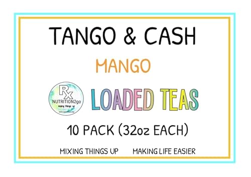 RxNutrition 2go Loaded Tea Drink Mix, Clean, Sugar-Free Energy with B12, Multivitamins, Antioxidants, Electrolytes (single pack, makes 32oz) (Tango & Cash)