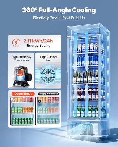 Image of VEVOR Commercial Merchandiser Refrigerator, 12.7 Cu.Ft / 360 L Glass Door Display Refrigerator, Upright Beverage Cooler with Customizable Lightbox, 4 Adjustable Shelves & Soft LED Light for Home Shops