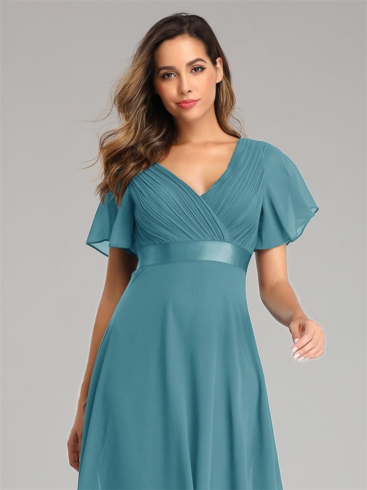 Lawawa Chiffon Ballkleid Damen Festkleid Elegantes Abendkleid Brautjungfer A-Linie Chiffon V Ausschnitt Brautjungfernkleid Elegant Lang Ballkleid
