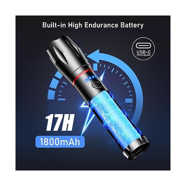 Blukar LED Taschenlampe Aufladbar, Extrem Helle Zoombares Taschenlampen mit 5 Lichtmodi und Langer Betriebsdauer, IPX6 Wasserdichte Handlampe für Camping, Wandern, Angeln, Notfäll [2 Stück]-Schwarz – Bild 6