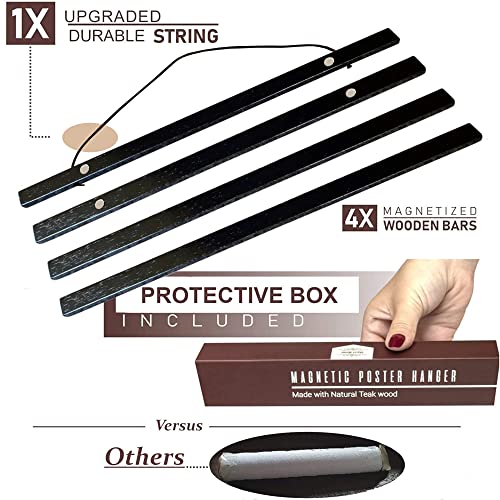 Dacri Home 24 Inch Wide Magnetic Poster Hanger Frame - 24X18 24X32 24X36 Wooden Poster Hanger, Solid Teak Wood, Strong Magnets For Hanging Posters Maps Pictures Canvas Print Scroll Wall Art (24”, Black) #TOP6