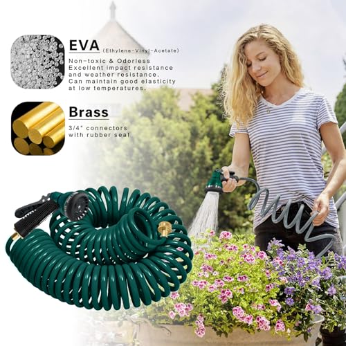 Image of Coil Hose 75FT EVA Coil Garden Hose With 3 /4'' Brass Connector