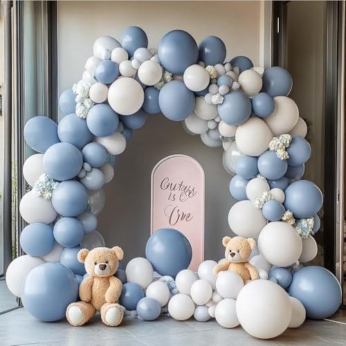 Image of Dusty Blue Balloons Double Stuffed Blue Balloon Garland Arch Kit Different Sizes 18In 12In 5In Latex For Birthday Baby Shower Gender Reveal Neutral Party