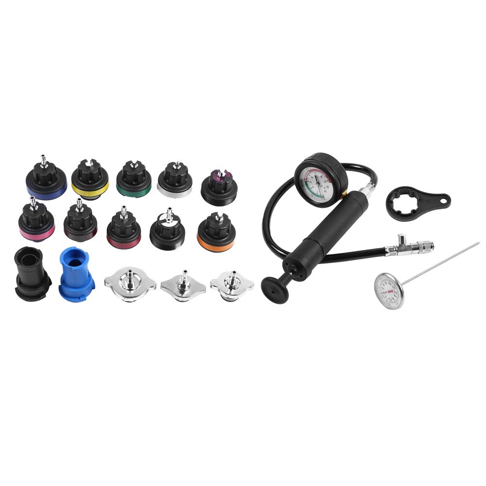 Qiilu Universal Equipo de de Enfriamiento del Detector de Presión del Radiador 18pcs con manómetro + termómetro + Adaptador de radiador