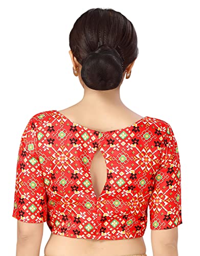 Image of Studio Shringaar Women Crepe Readymade Ikkat Printed Elbow Length Sleeve Saree Blouse