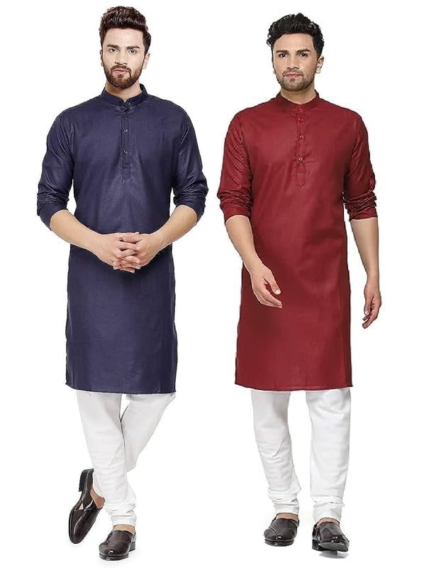 Image of GOLAZO Men's Cotton Kurta Pyjama Set Combo - Pack of 2 | Traditional Ethnic Wear for Festivals & Celebrations