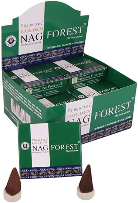 Vijayshree Golden Nag Forest Cone Pack of 12 Pkt of 10 Cones Each (Natural Dhoop Cone/Dry Dhoop/Incense Cone)