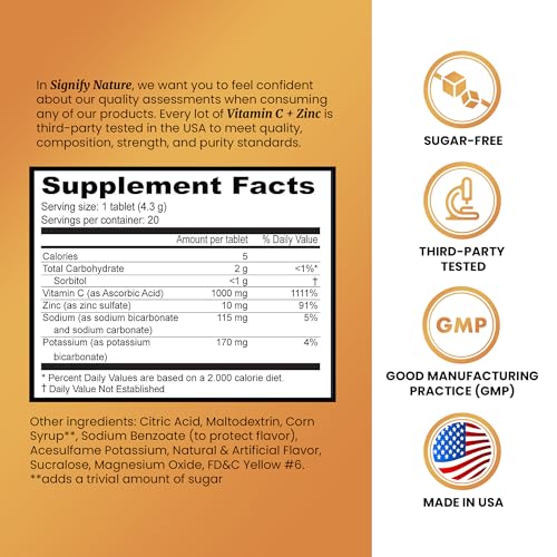 SIGNIFY NATURE Vitamin C 1000mg Effervescent Tablets - Potent Immune Support VIT C with Zinc Supplement - Sugar-Free & Vegan Formula | Dissolvable Vitamin C Tablets - Water Soluble Fizzy Elixir - 20CT - Image 3