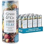 Grass & Co. Nootropics Drinks with Magnesium, Ashwagandha, Vitamin B12, Vitamin B6, Reishi Mushroom & More | Liquid Relax | Chamomile & Peach | Lightly Sparkling | Vegan | 12 x 250ml Cans