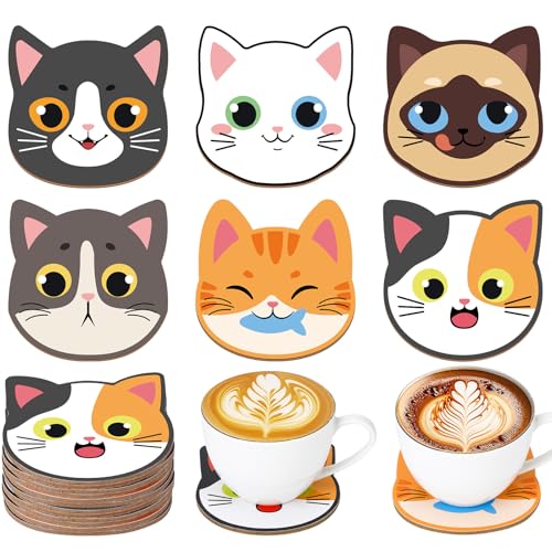 saerryor Cat Gifts for Women Girls Cat Lovers 12 Pcs Adorable Coasters