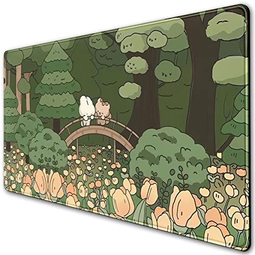 Anime Forest Desk Mat,Cute Green Mouse Pad,Kawaii Aesthetic Full Desktop Pad XXL Gaming Mousemat XL,...