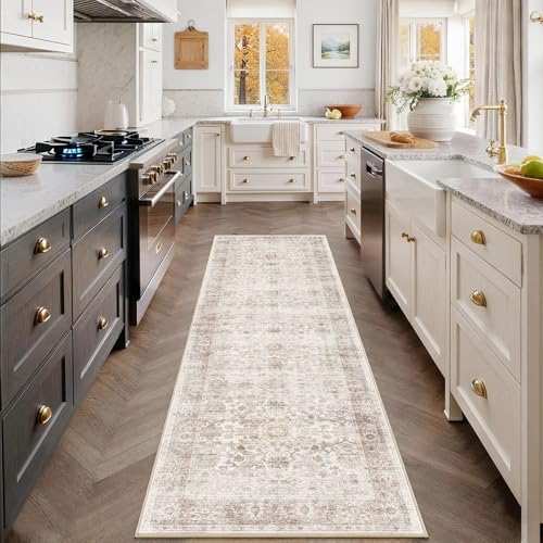 2x8 Runner Rug Beige Vintage Washable Runner Rugs for Hallway Kitchen