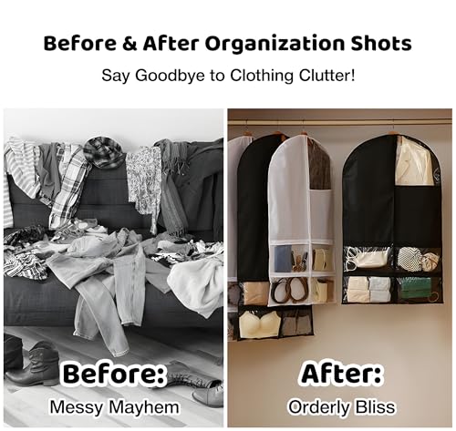 [2 Pack] Custom Garment Bags Clothes Covers, 63'' Storage Garment Protectors Hanging Suit Bags Embroidered Name/Text Dress Bag for Gowns Long with 4 Pockets for Closet - White & White4