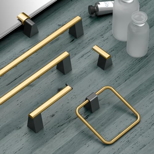 Image of Gatco 5672 A-Line Towel Ring, Brushed Brass Matte Black Combo