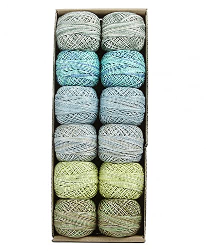Image of Valdani Pearl Cotton Sz 8 | Two in the Caribbean | 12 Balls | 73 Yds /Ball | 12-Ball Collection, Hand-Dyed Egyptian Cotton, Colorfast, Size 8 (67m /73 yds, 10g ball), Non-Divisible