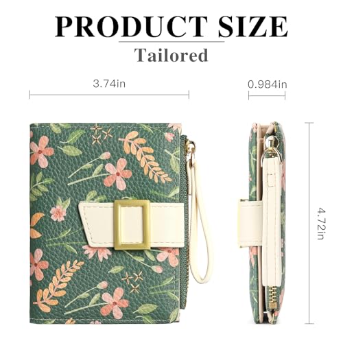 Image of RNIEGA Small Wallets for Women Bifold Vegan Leather Wallet RFID Blocking Floral Pattern Card Holder with Zipper Pocket
