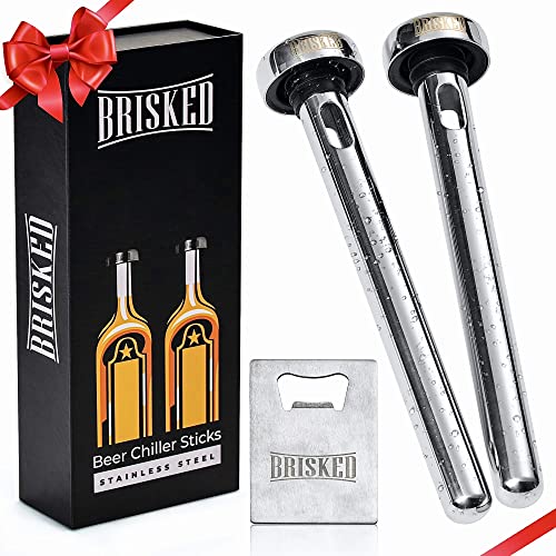 Product Image of the Beer Chiller Sticks for Bottles Set | 2 Stainless Steel Cooling Chillers for Chubby Bottles | Christmas Gift Accessories | Cooler Gag Idea for Mens Birthday Gifts