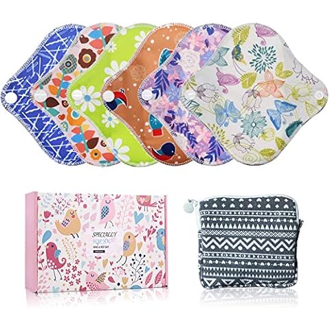 YueTech 6 Pcs XS (16.5 cm) Reusable Panty Liners, Washable Cloth Menstrual Pads for Women with Storage Bag Sanitary Towel Sanitary Pad Bamboo Menstrual Pads + 1 Mini Bag Cover