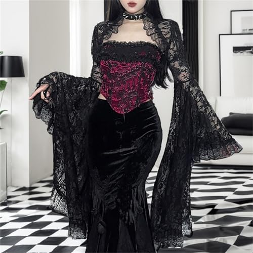 win2win Gothic Bolero Shrug Crop Tops for Women Victorian Bell Sleeve Y2k Punk3