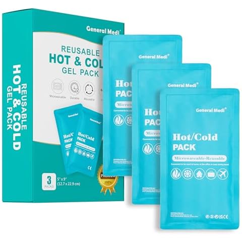 General Medi Hot & Cold Reusable Gel Pack Compress Wrap - Pack of 3 - Great for Migraine Relief, Sprains, Muscle Pain, Bruises, Injuries Cover