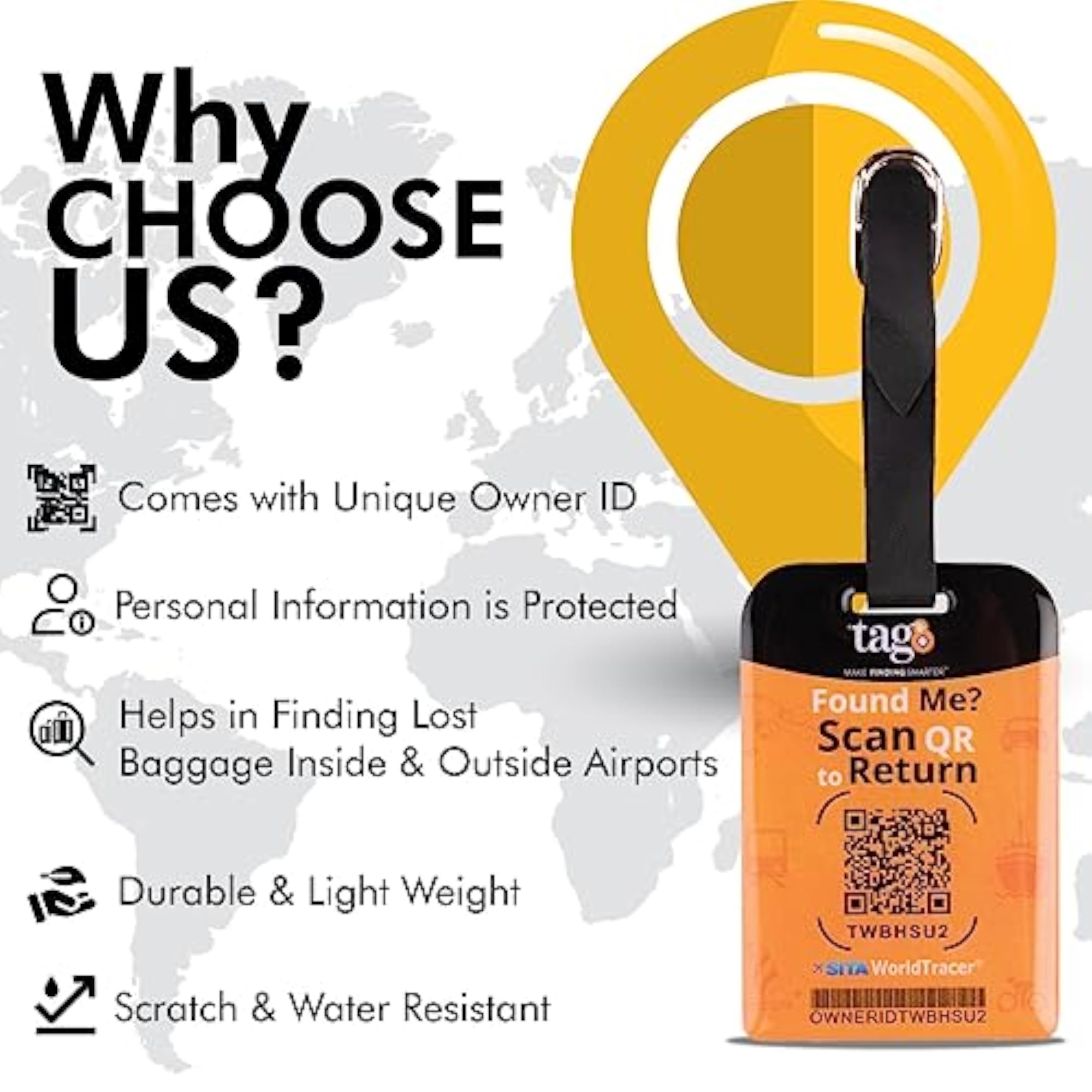 Bag Security Luggage Tag with Airport Tracer Code, Pack of 2
