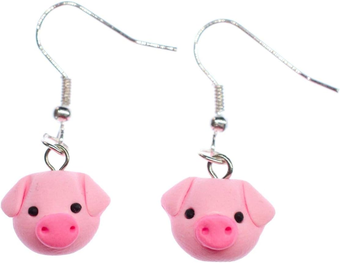 Miniblings Pig Head Lucky Charm Earrings - Handmade Fashion Jewellery I New Year's Eve Pig - Earrings Silver-Plated