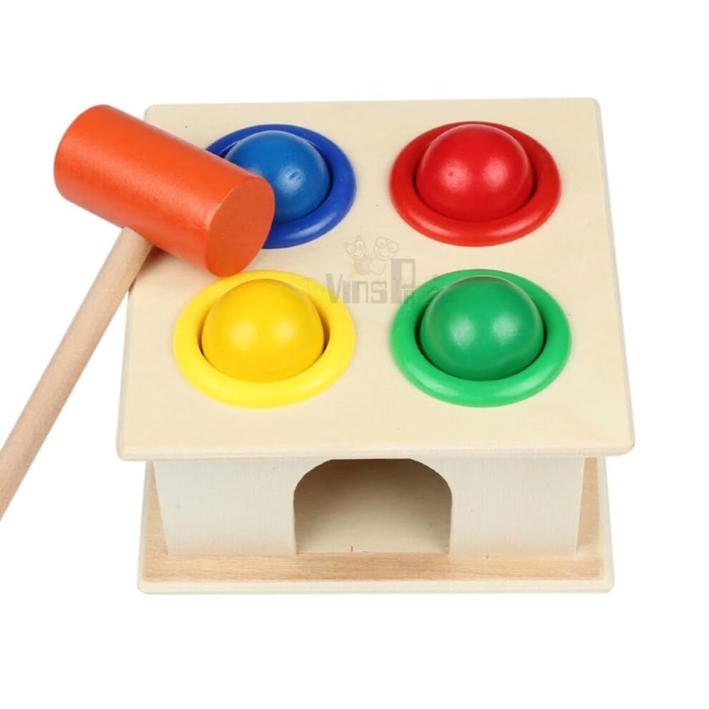 VinsPro® - Wooden Hammer Ball Knock Pounding Bench with Box Case Fine Motor and Dexterity Skills Early Educational Toy Set for Kids 3+ Years (Hammer Ball)