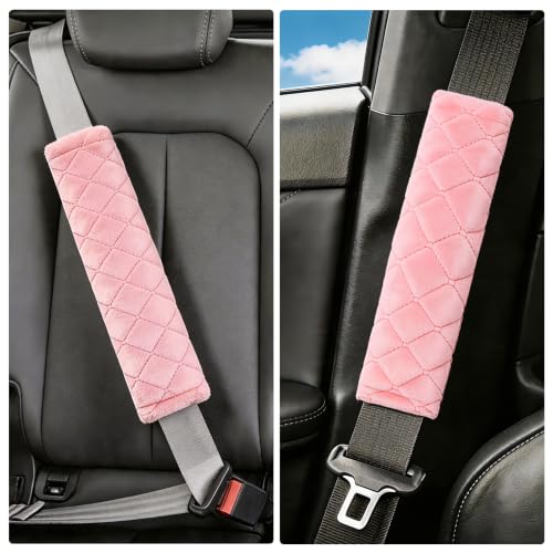 Image of Amooca Soft Auto Seat Belt Cover Seatbelt Shoulder Pad Cushions 2 PCS for a More Comfortable Driving Universal Fit for All Cars and Backpack Dirty Pink