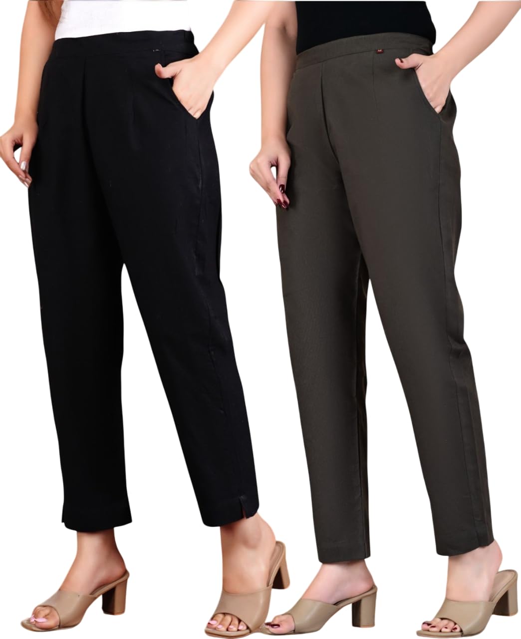 gamyam Women's Pure Cotton Ankle Length Solid Formal Trouser Pants for School, Office, Casual etc.(Combo)-picture-36