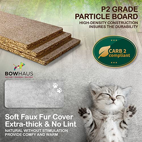 Image of BOWHAUS Tall Cat Tree for Indoor Large Cats or Kittens, Multi-Level Cat Activity Tree with Scratching Posts, Hammock, Cat Cave Condo, Modern Cute Small Cat Climbing Tower with Widened Perch