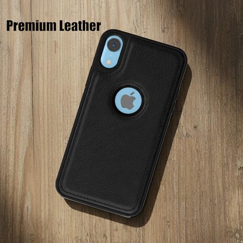Image of Leather Case for Apple iPhone XR Premium Protective Stylish Slim Cover with Shockproof Raised Edges Black