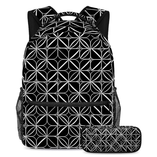Ensemble de cartables 3 pièces multicolore et sac à dos géométrique noir à structure renforcée