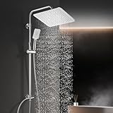 Görbach Colonna Doccia idromassaggio Doccia Soffione Colonna Set Doccia Senza Miscelatore con Doccia a Pioggia e Doccetta (30 * 30 Quadrato)