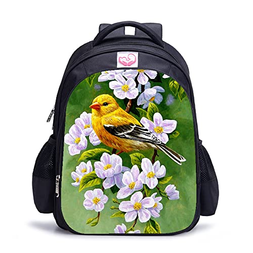 Sac à dos oiseaux et fleurs 16 pouces pour enfants et ados
